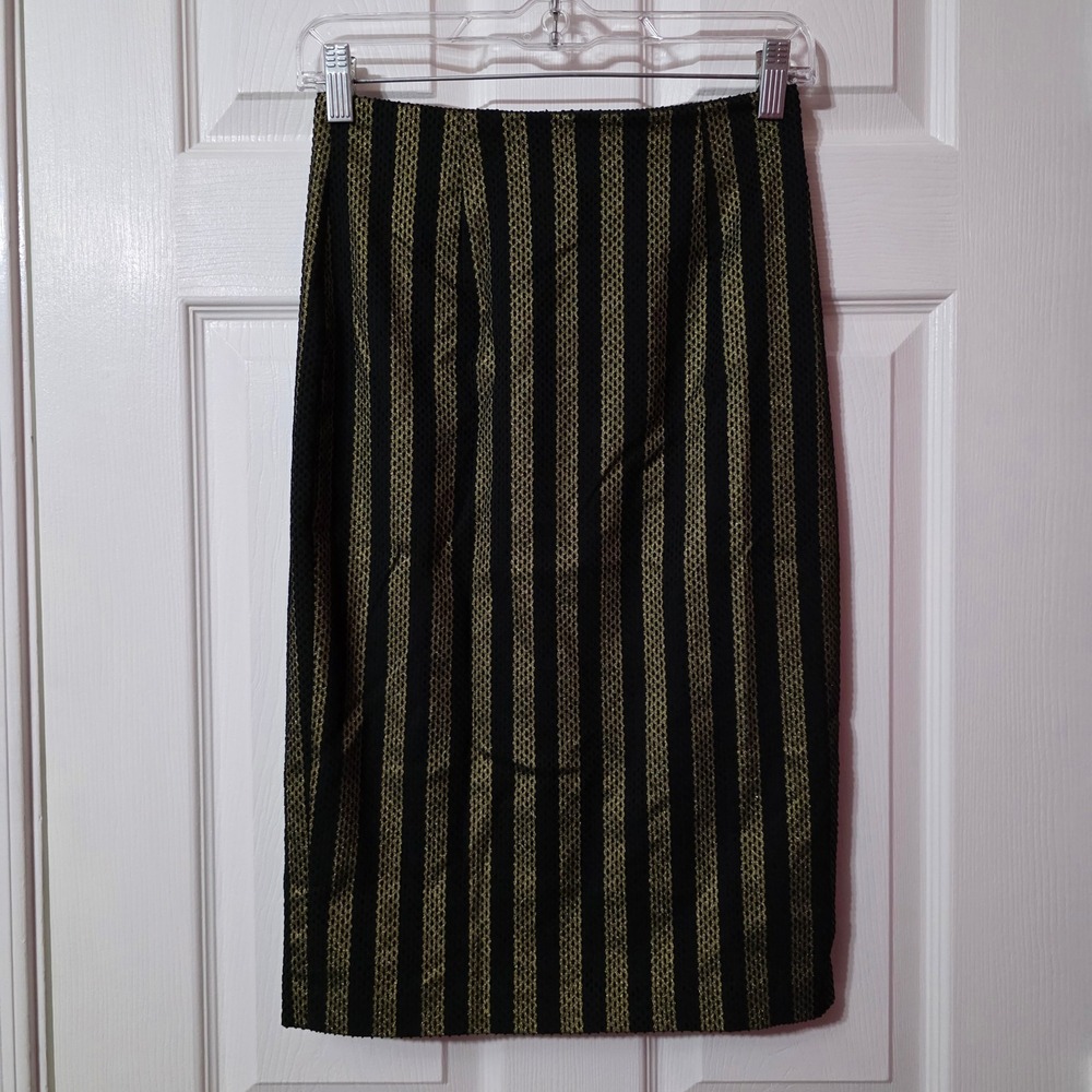 Halogen Black Gold Metallic Striped Pencil Skirt Size 0